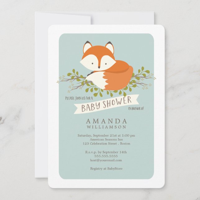 Sweet Woodland Fox Baby Shower Invitation (Front)