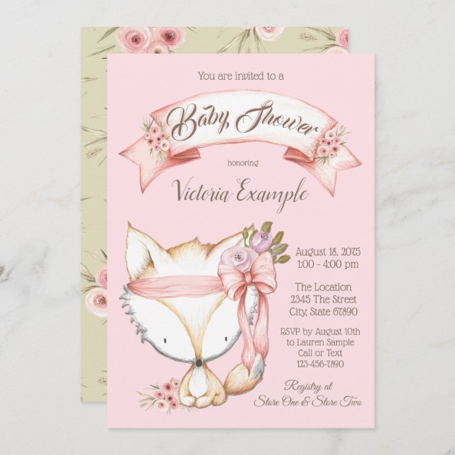Sweet Woodland Fox Baby Shower Invitations (Front/Back)