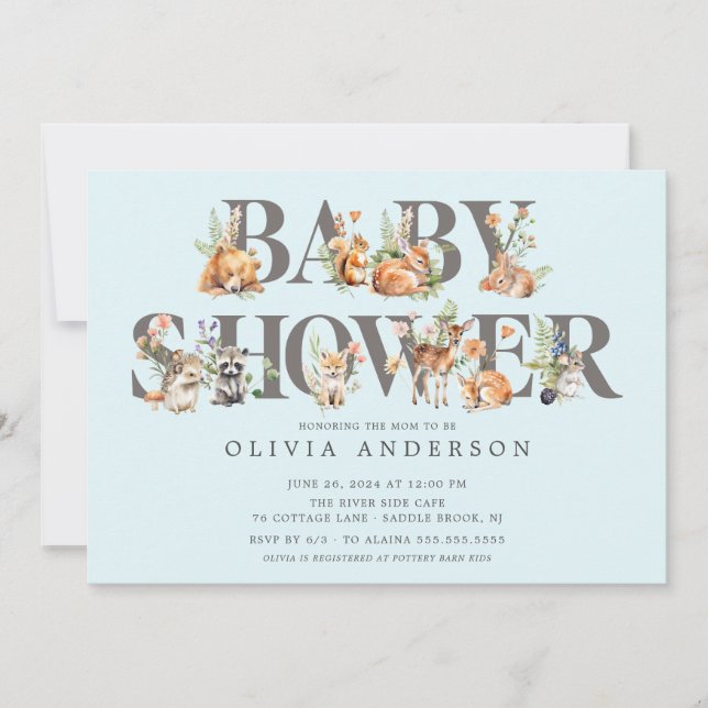 Sweet Woodland Friends Baby Shower Invitation (Front)
