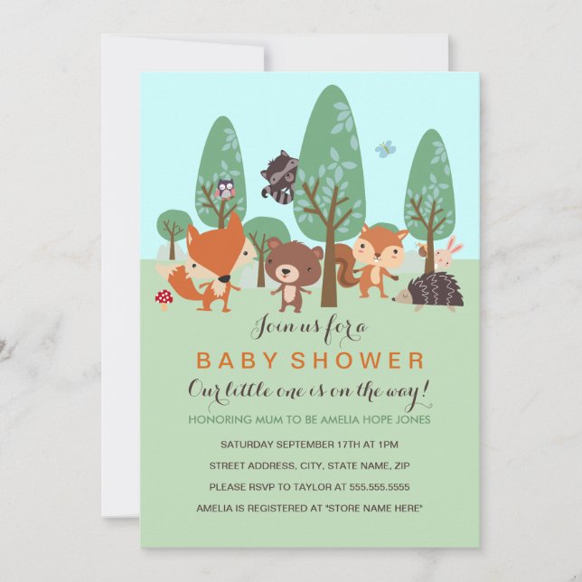 Sweet Woodland Friends Baby Shower Invite (Front)