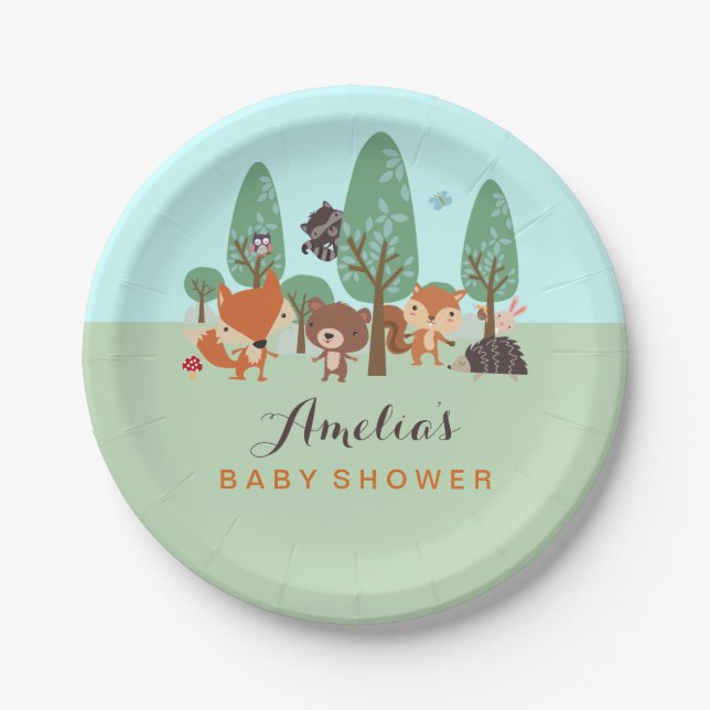 Sweet Woodland Friends Baby Shower Paper Plates (Front)