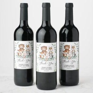 Sweet Woodland Greenery Animal Baby Shower Favours Wine Label