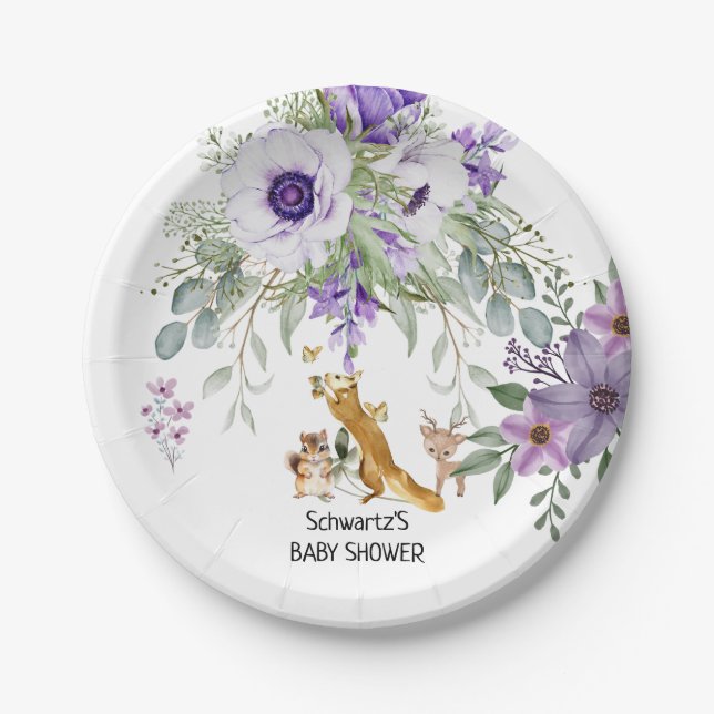 Sweet Woodland Greenery Baby Shower Birthday Paper Plate (Front)