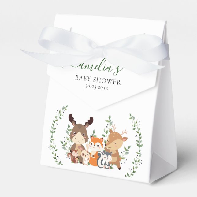 Sweet Woodland Greenery Botanical Forest Animals Favour Box (Front Side)