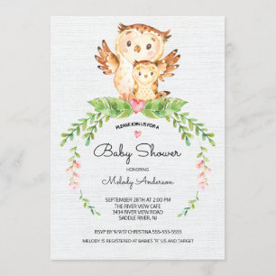 Sweet Woodland Owl Baby Shower Invitation