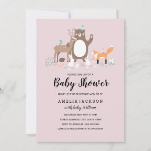 Sweet Woodland Pink Mint Baby Shower Invite