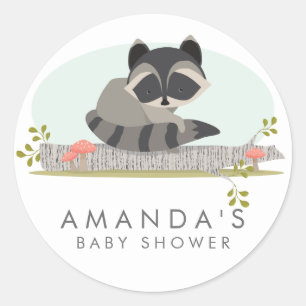 Sweet Woodland Racoon Baby Shower Favour Seal