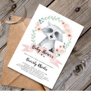 Sweet Woodland Racoon Baby Shower Invitation