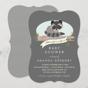 Sweet Woodland Racoon Baby Shower Invitation
