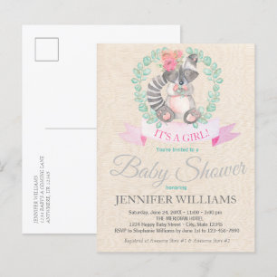 Sweet Woodland Racoon Floral Boho Baby Shower Invitation Postcard
