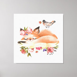 Sweet Woodlands Baby Fox Floral Canvas Print