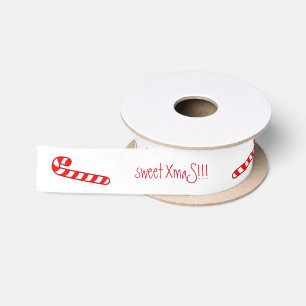 sweet XmaS Cool Candy Cane Red Custom Text Satin Ribbon