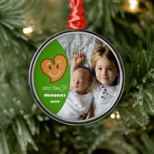 sweet XmaS gingerbread Heart Editable-Photo-Green Metal Tree Decoration