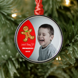 sweet XmaS gingerbread man Custom YEAR Red Metal Tree Decoration