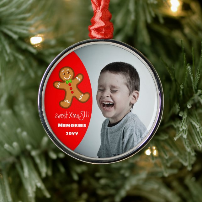 sweet XmaS gingerbread Man Editable-Photo-Red Metal Tree Decoration (Tree)