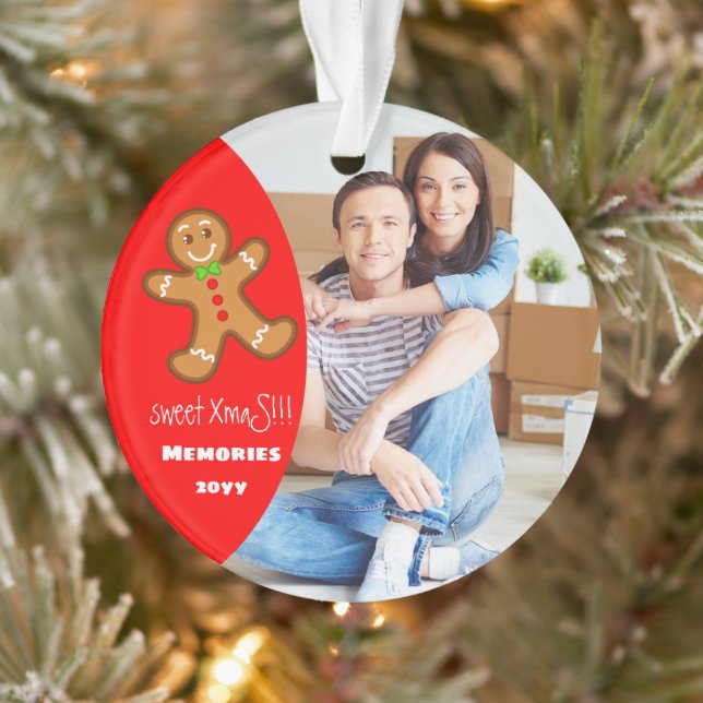 sweet XmaS gingerbread man Editable text-Red Ornament (Tree)