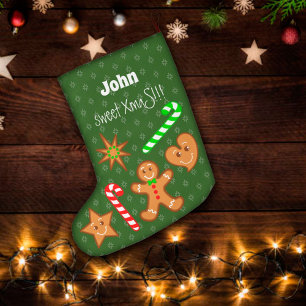sweet XmaS Gingerbread Pals-Candy Cane 2 sides Large Christmas Stocking