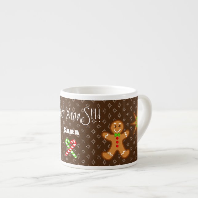 sweet XmaS Gingerbread Pals-Candy Cane Custom Text Espresso Cup (Front Right)