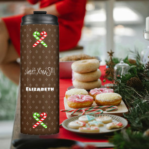 sweet XmaS Gingerbread Pals-Candy Cane Custom Text Thermal Tumbler