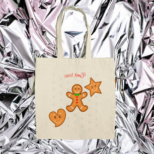 sweet XmaS Gingerbread Pals-Candy Cane Custom Text Tote Bag