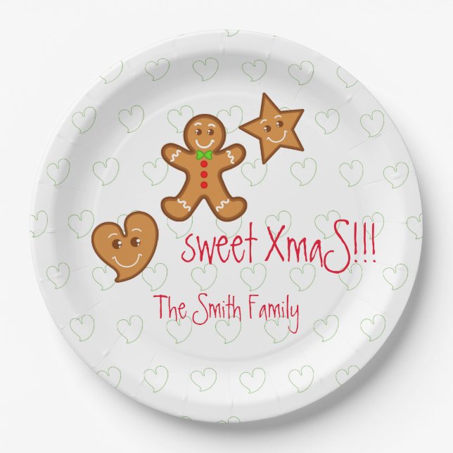 sweet XmaS gingerbread pals Custom Text on White Paper Plate (Front)