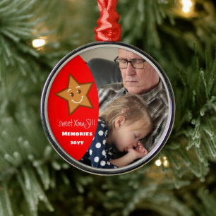 sweet XmaS gingerbread Star Editable-Photo-Red Metal Tree Decoration