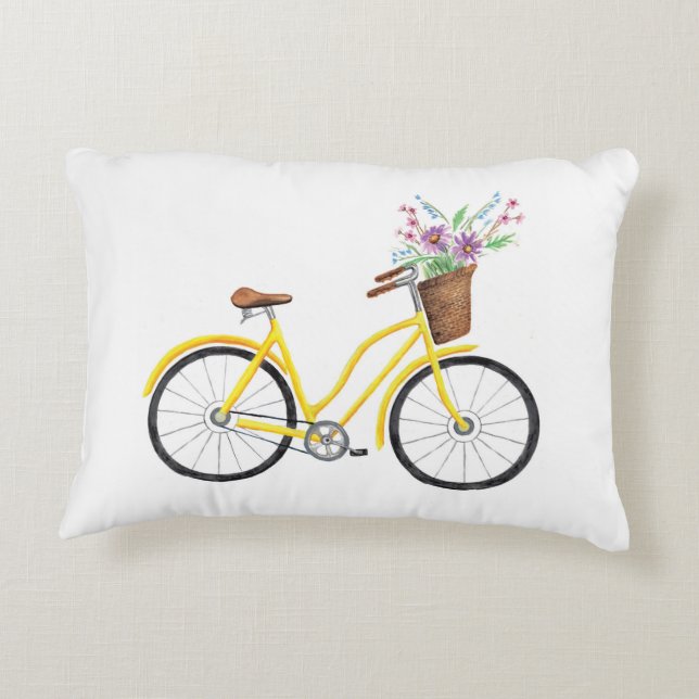 Sweet Yellow Bicycle Throw Pillow (Back)