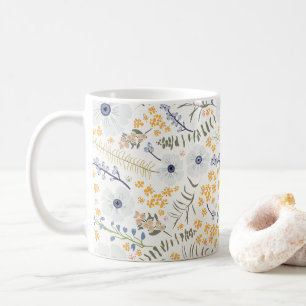Sweet Yellow Blue Botanical Flowers Coffee Mug