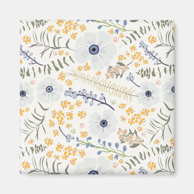 Sweet Yellow Blue Botanical Flowers Magnet (Front)