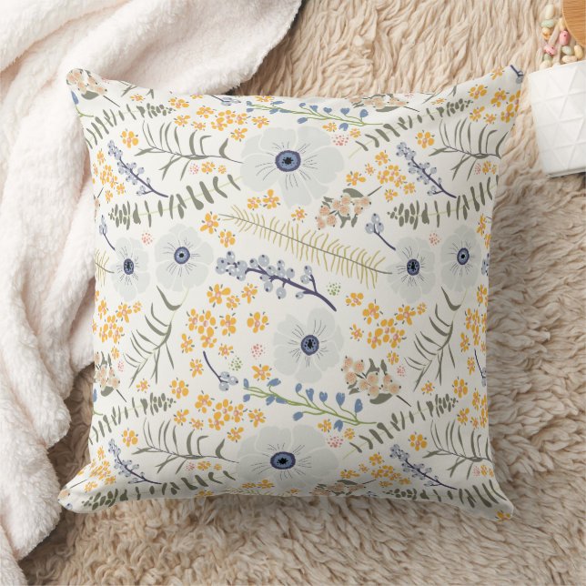 Sweet Yellow Blue Green Botanical Flowers Throw Pi Cushion (Blanket)