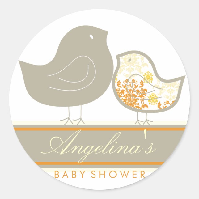 Sweet Yellow Damask Chicks Baby Shower Sticker (Front)