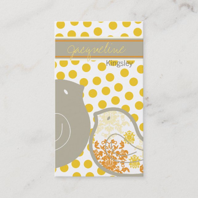 Sweet Yellow Damask Chicks Polka Dots Profile Card (Front)