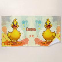 Sweet Yellow Duck Beach Towel – Personalised Name