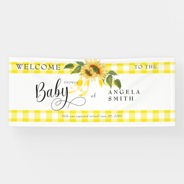 Sweet Yellow Gingham Sunflower Baby Shower Welcome Banner (Horizontal)