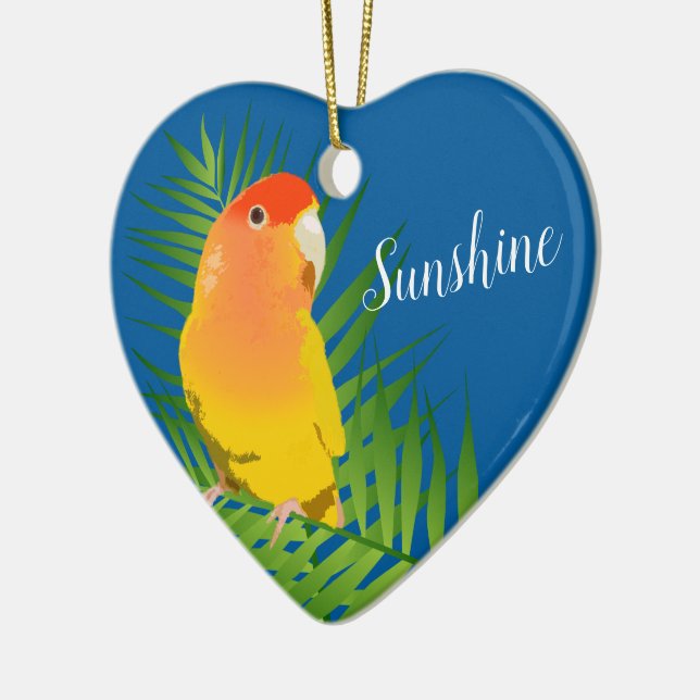Sweet Yellow Lutino Lovebird Pet Bird Name Blue Ceramic Tree Decoration (Left)