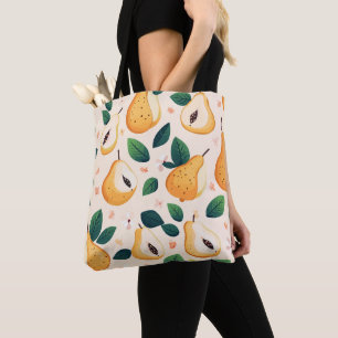 Sweet Yellow Pears and Green Leaves Fruit Pattern Tote Bag