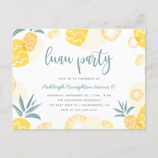 Sweet Yellow Pineapple Luau Birthday Party Invitation Postcard
