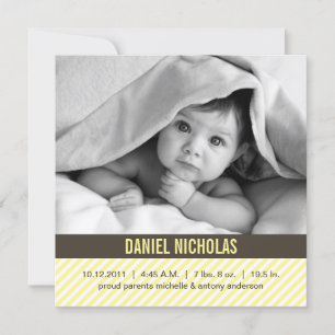 Sweet Yellow Pinstripes Baby Birth Announcements