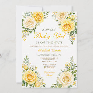 Sweet Yellow Roses Summer Baby Girl Shower Invitation