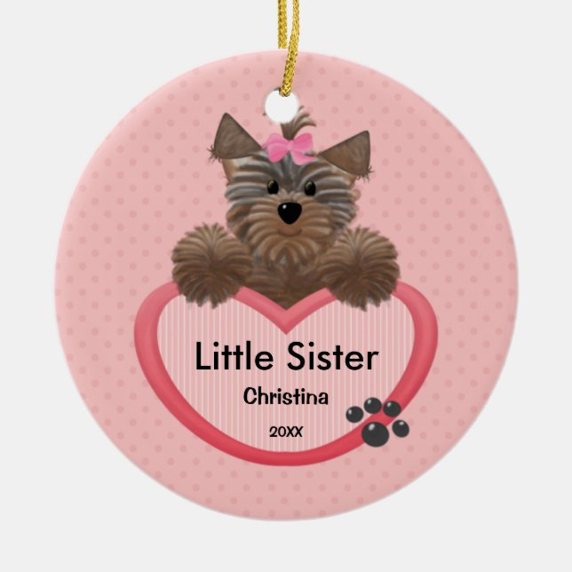 Sweet Yorkie Little Sister Christmas Ornament (Front)