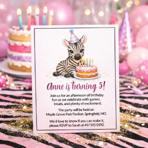 Sweet Zebra Birthday Party for Girls Invitation