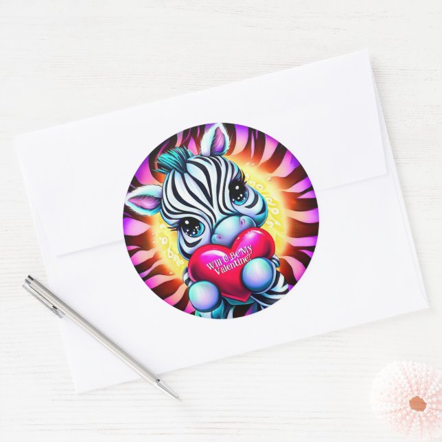  Sweet Zebra Valentine Classic Round Sticker (Envelope)