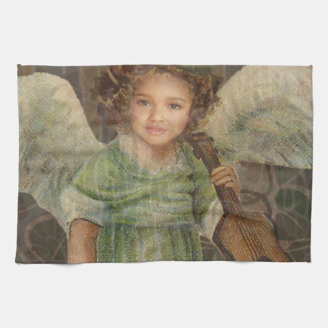 Sweeten - Little Girl Angel Playing a Violin Tea Towel (Horizontal)