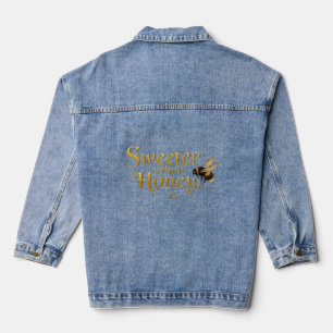 Sweeter Than Honey   Golden Vintage Bee Lover Art Denim Jacket
