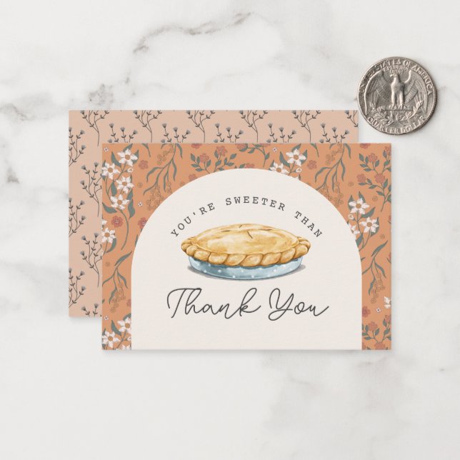 Sweeter than Pie Orange 1st Birthday Thank You Card (Front/Back In Situ)