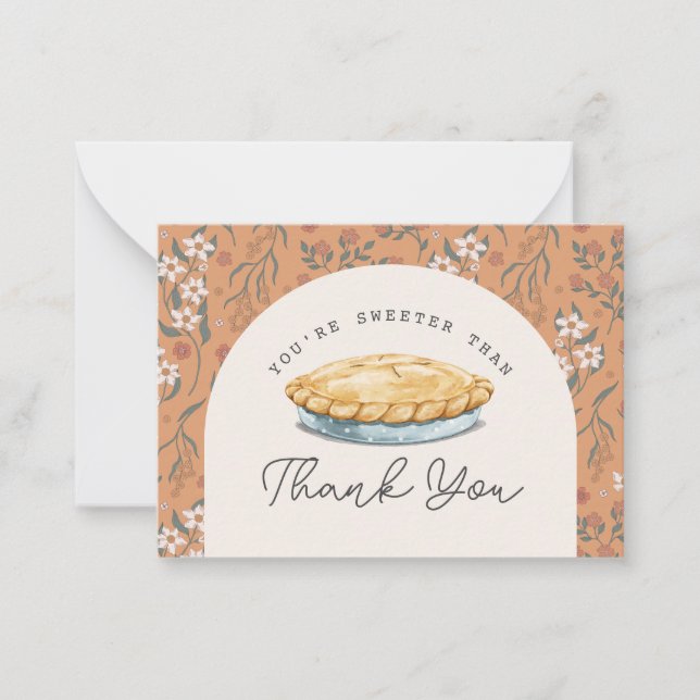 Sweeter than Pie Orange Baby Shower Thank You Card (Front)