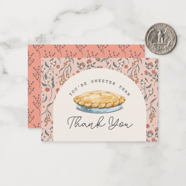 Sweeter than Pie Pink Baby Shower Thank You Card (Front/Back In Situ)