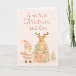 Sweetest Christmas Wishes  Santa & Macarons Holiday Card