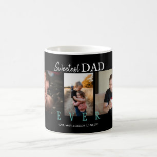 SWEETEST DAD EVER CUSTOM 3 PHOTOS BLACK COFFEE MUG
