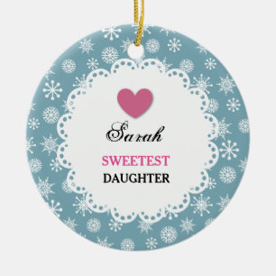 Sweetest DAUGHTER Blue and White Snowflakes S12Z Ceramic Tree Decoration